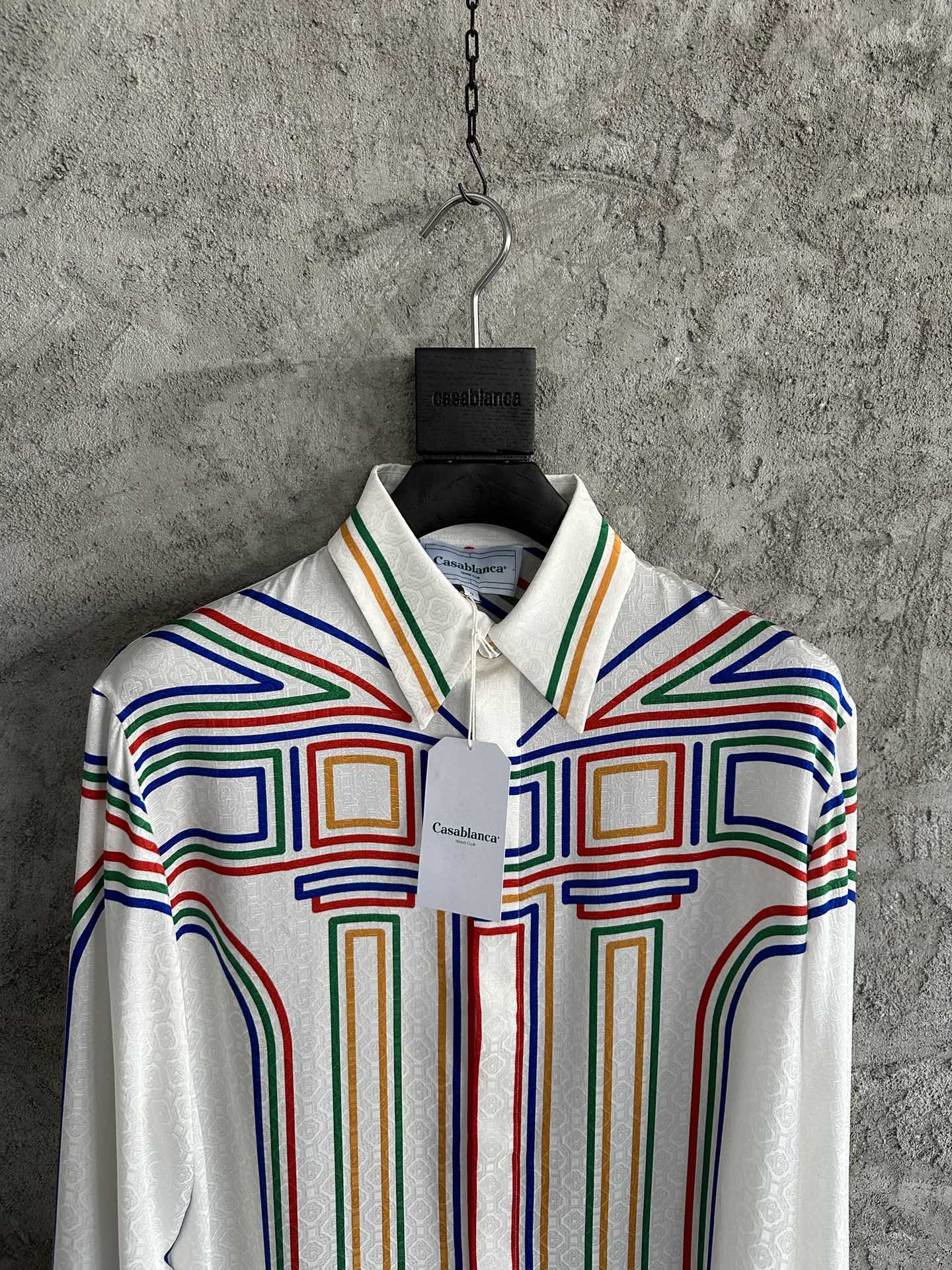 CASABLANCA Summer Men's Colorful Jacquard Striped Silk Long Sleeved Shirt