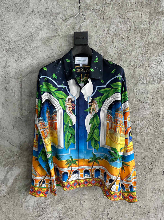 CASABLANCA Men's Angel Silk Long Sleeve Shirt