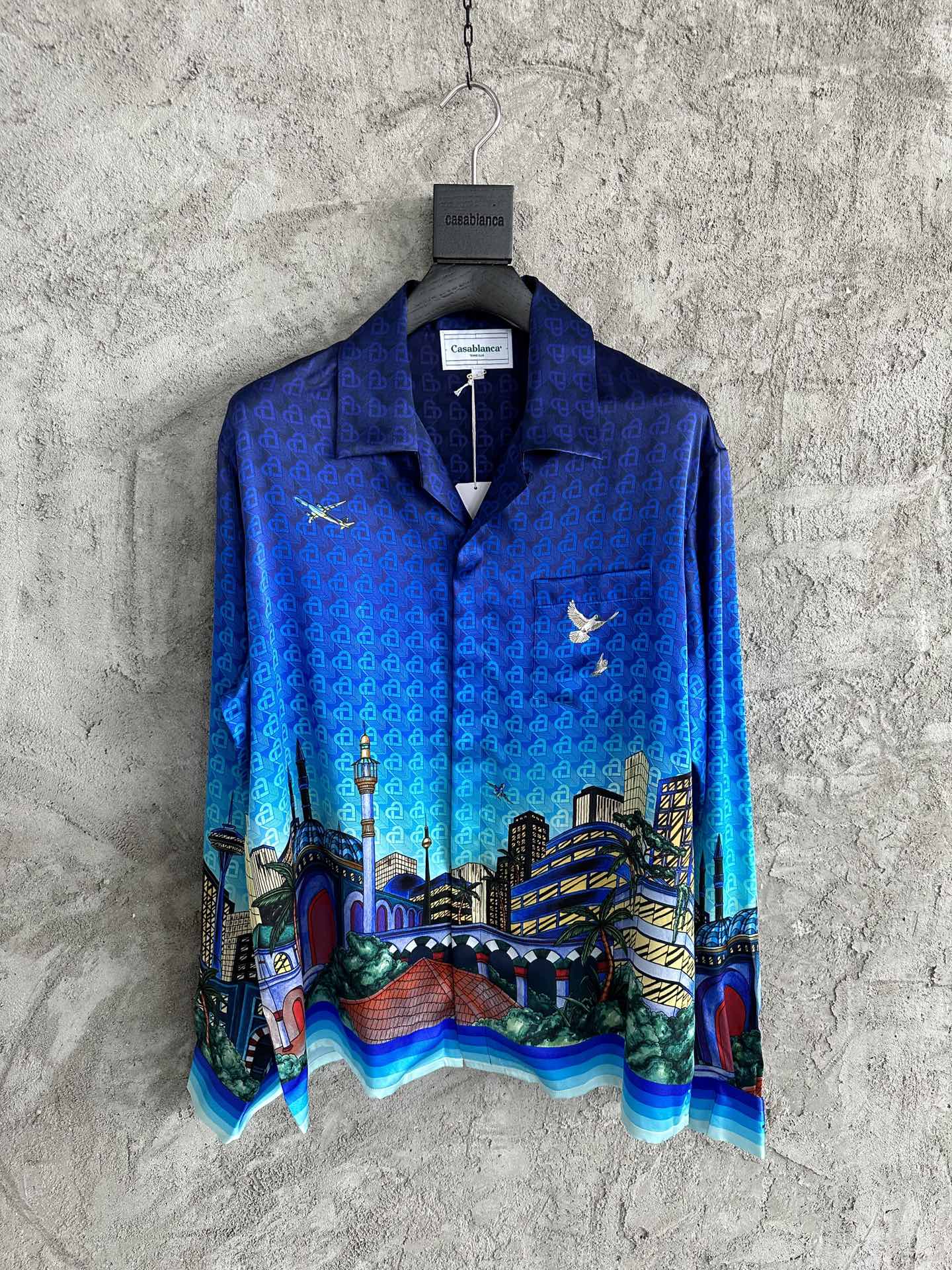 CASABLANCA Spring Summer Men's Lighthouse Silk Long Sleeved Shirt