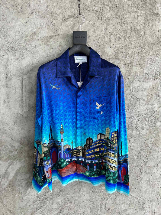 CASABLANCA Spring Summer Men's Lighthouse Silk Long Sleeved Shirt