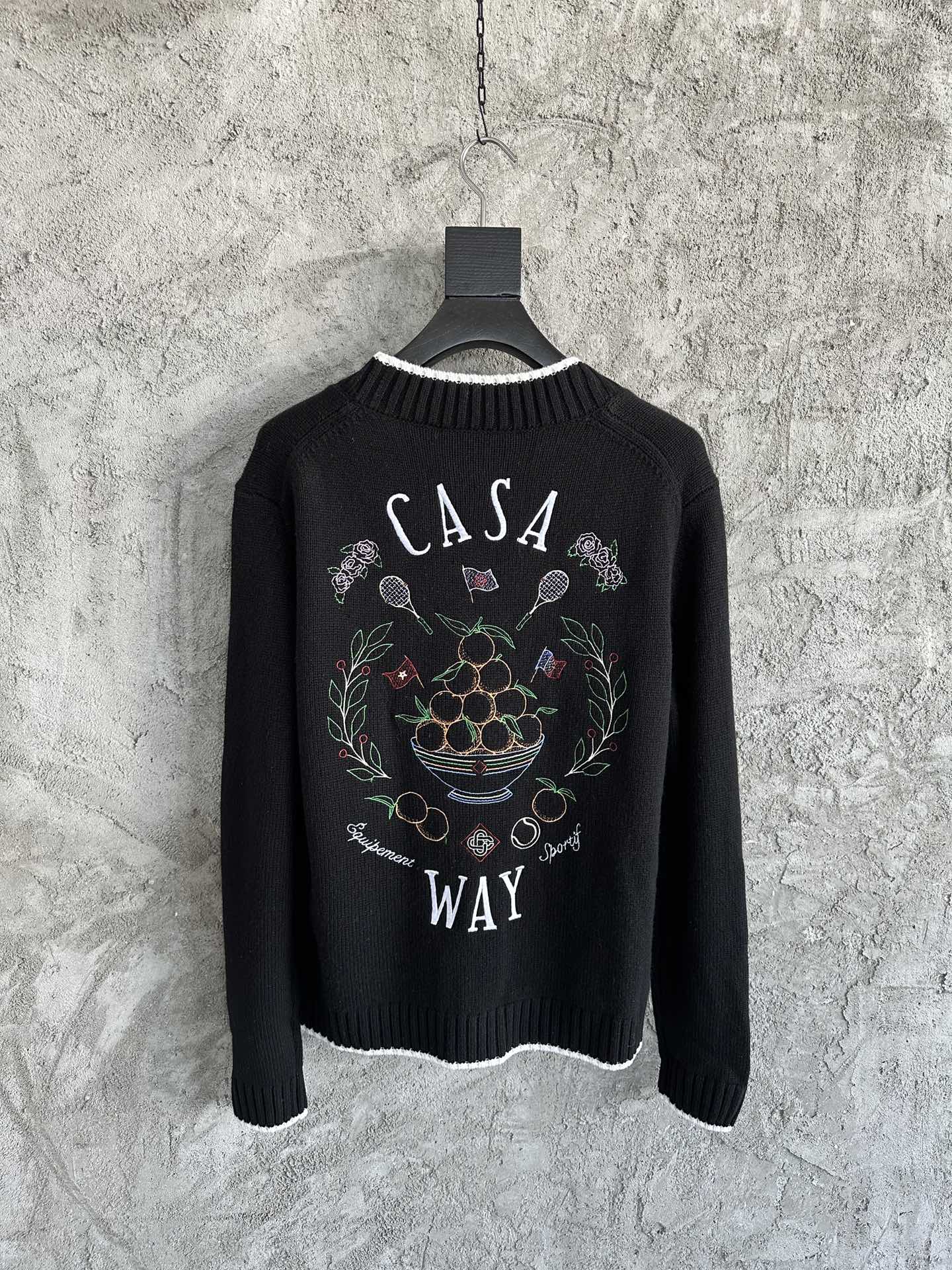 CASABLANCA Spring Fall Men's Letter Embroidered Wool Sweater Cardigan