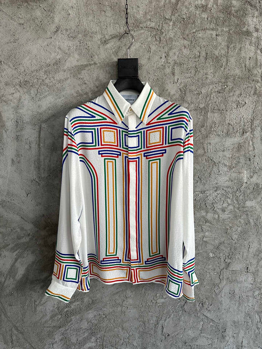 CASABLANCA Summer Men's Colorful Jacquard Striped Silk Long Sleeved Shirt