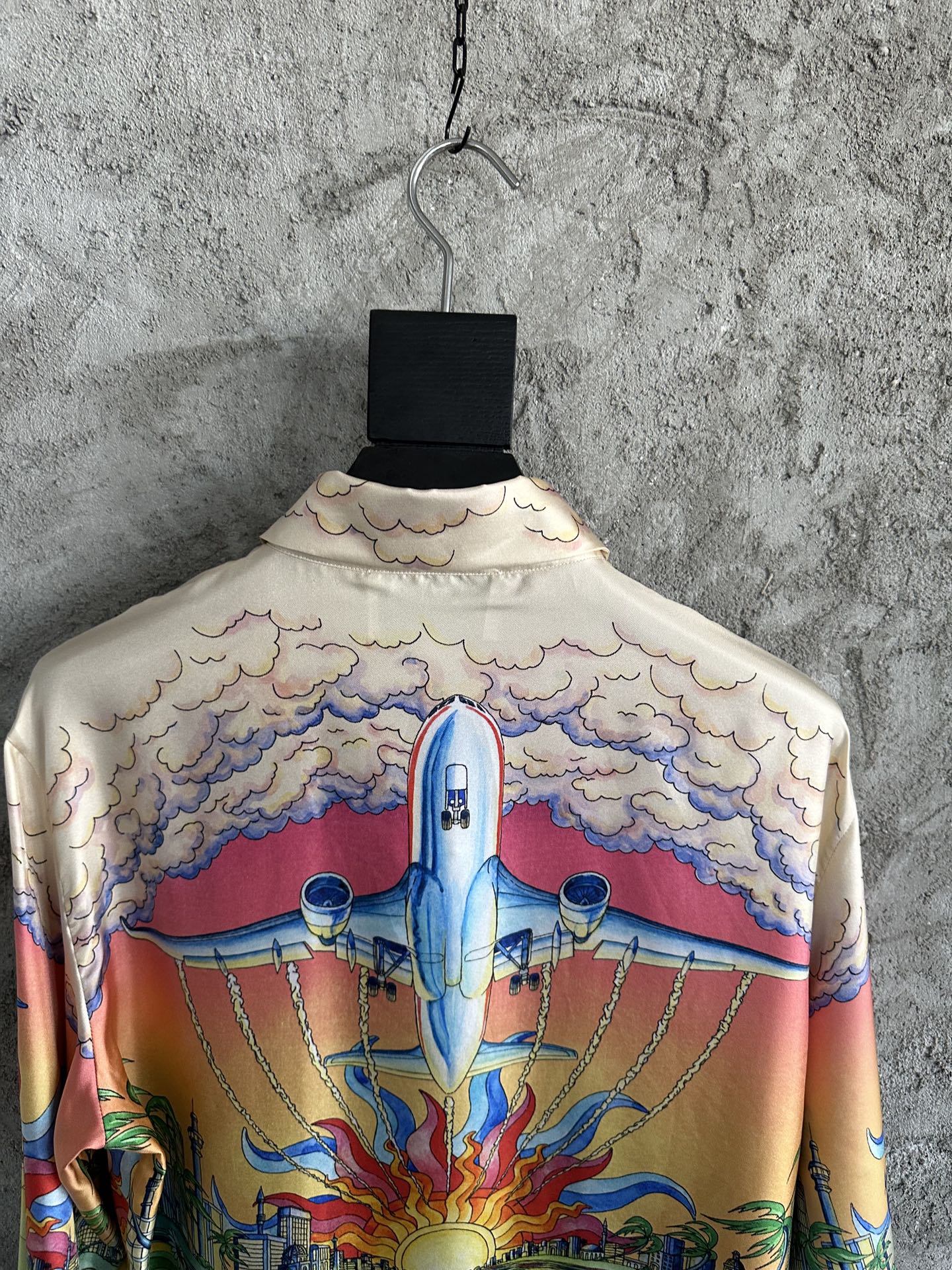 CASABLANCA Summer Men's Airplane Pattern Silk Shirt