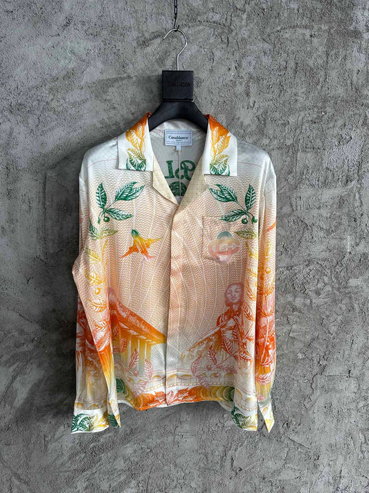 CASABLANCA Leaf Printed Silk Long Sleeves