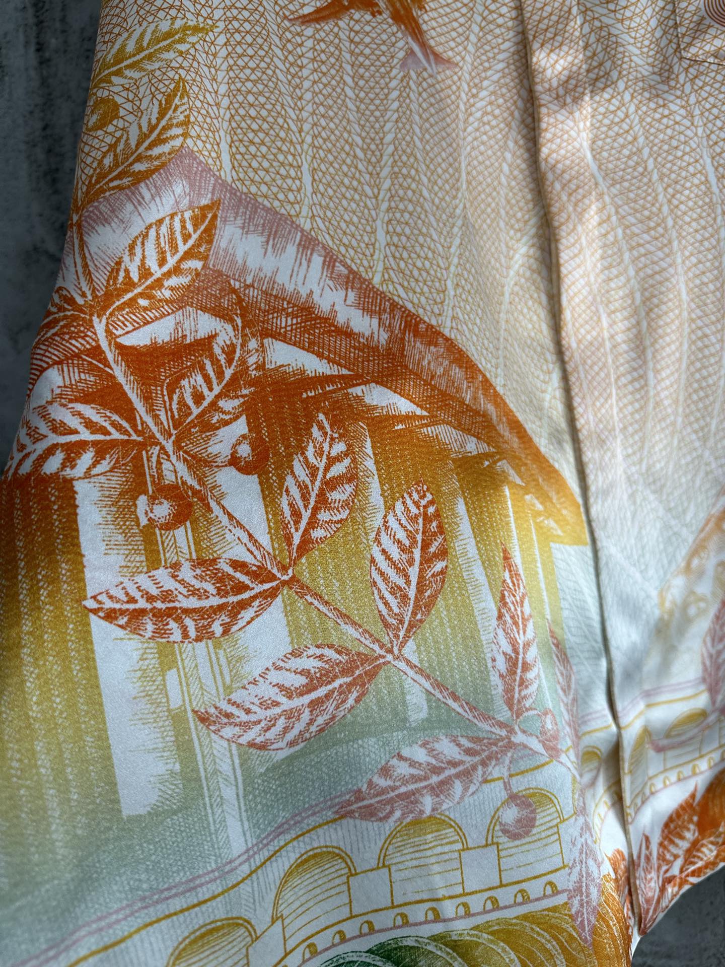 CASABLANCA Leaf Printed Silk Long Sleeves