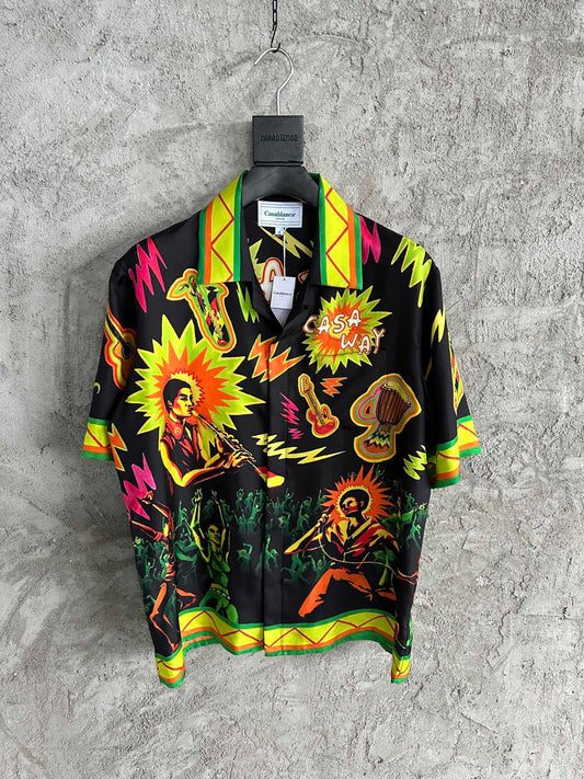 CASABLANCA Rock Band Printed Silk Shirt